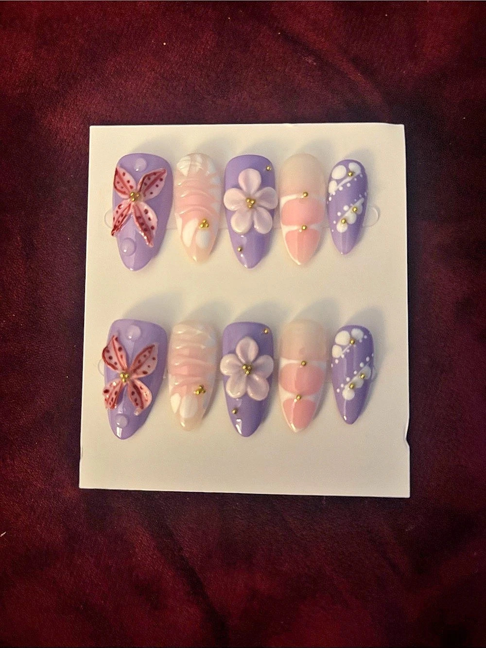 Floral Purple & Pink Press-On Nails NWT